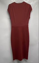 Load image into Gallery viewer, Express Womens Brown Short Sleeve Round Neck Back Zip Sheath Dress Size Small
