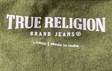 Load image into Gallery viewer, True Religion Mens Green Mini Buddha Logo Short Sleeve Pullover T-Shirt Size L
