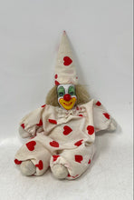 Load image into Gallery viewer, Vintage Hand-Painted Ceramic Clown Play Doll With White Red Hearts Costume
