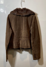 Load image into Gallery viewer, Xoxo Womens Brown Genuine Leather Fur-Trim On Collar Button Front Jacket Size XL
