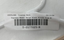Load image into Gallery viewer, Express Womens Beige Black Short Sleeve Back-Zip Blouse Top Size Medium
