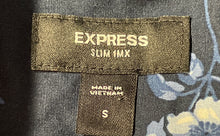 Load image into Gallery viewer, Express Mens Blue Floral Slim Fit 1MX Long Sleeve Collared Dress Shirt Size S
