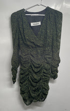 Load image into Gallery viewer, Zara Womens Black Printed Long Puff Sleeve V-Neck Ruched Mini Dress Size XS

