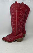 Load image into Gallery viewer, Unbranded Womens Red Leather Mid-Calf Pull-On Cowgirl Western Boots Size 43
