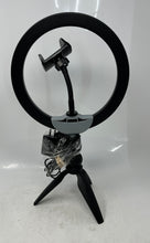 Load image into Gallery viewer, Ubeesize Black LED Ring Light Tripod Adjustable Holder Desk Stand Powers On
