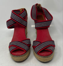 Load image into Gallery viewer, Authentic Tory Burch Womens Adonis Red Blue Beige Wedge Espadrille Sandals Sz 7B
