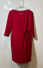 Load image into Gallery viewer, Tahari Womens Red 3/4 Sleeve Round Neck Regular Fit Pleated Sheath Dress Size 4P
