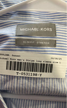Load image into Gallery viewer, Michael Kors Mens Blue White Striped Slim Fit Long Sleeve Dress Shirt Size L

