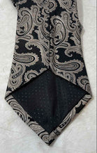 Load image into Gallery viewer, Pierre Cardin Mens Black Gray Paisley Print Keeper Loop Adjustable Designer Tie
