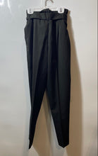 Load image into Gallery viewer, H&amp;M Womens Green Pleated Belted Pockets High Waist Paperbag Pants Size 4

