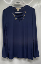 Load image into Gallery viewer, Michael Kors Womens Blue Eyelet Long Sleeve Blouse Top Size Small
