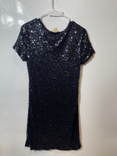 Load image into Gallery viewer, Michael Kors Womens Black Sequin Short Sleeve Round Neck Mini Dress Size M
