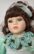 Load image into Gallery viewer, Unbranded Brown Hair Green Eyes Porcelain Blue Dress Lace 16 Inch Doll
