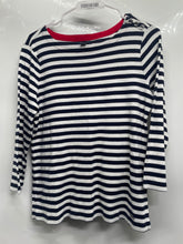 Load image into Gallery viewer, Nautica Womens Blue Striped Boat Neck Long Sleeve Shoulder Buttons Blouse Top M

