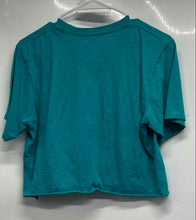 Load image into Gallery viewer, Girls Aqua Cotton NFL Miami Dolphins Short Sleeve Cropped Graphic T-Shirt Size L
