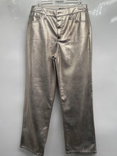 Load image into Gallery viewer, Express Womens Silver Metallic Faux Leather Straight Leg Trouser Pants Size 8R
