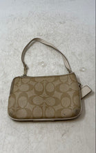 Load image into Gallery viewer, Coach Womens Beige White Monogram Credit Card Slots Corner Zip Wristlet Wallet
