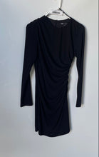 Load image into Gallery viewer, Zara Womens Black Long Sleeve Round Neck Side Ruched Back-Zip Mini Dress Size M
