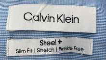 Load image into Gallery viewer, Calvin Klein Mens Blue Slim Fit Stretch Wrinkle Free Button-Up Shirt Size M
