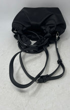 Load image into Gallery viewer, Elizabeth And James Womens Black Satin Bow Pleated Ring Handle Crossbody Purse
