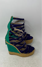 Load image into Gallery viewer, Brian Atwood Womens Purple Green Beige Wedge Heel Strappy Sandals Size 36
