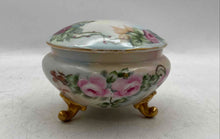 Load image into Gallery viewer, Cream Porcelain Floral Hand Painted Round Footed Jewelry Trinket Box With Lid
