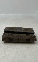 Load image into Gallery viewer, Coach Womens Brown Monogram Leather Trim Credit Card Slots Trifold Wallet
