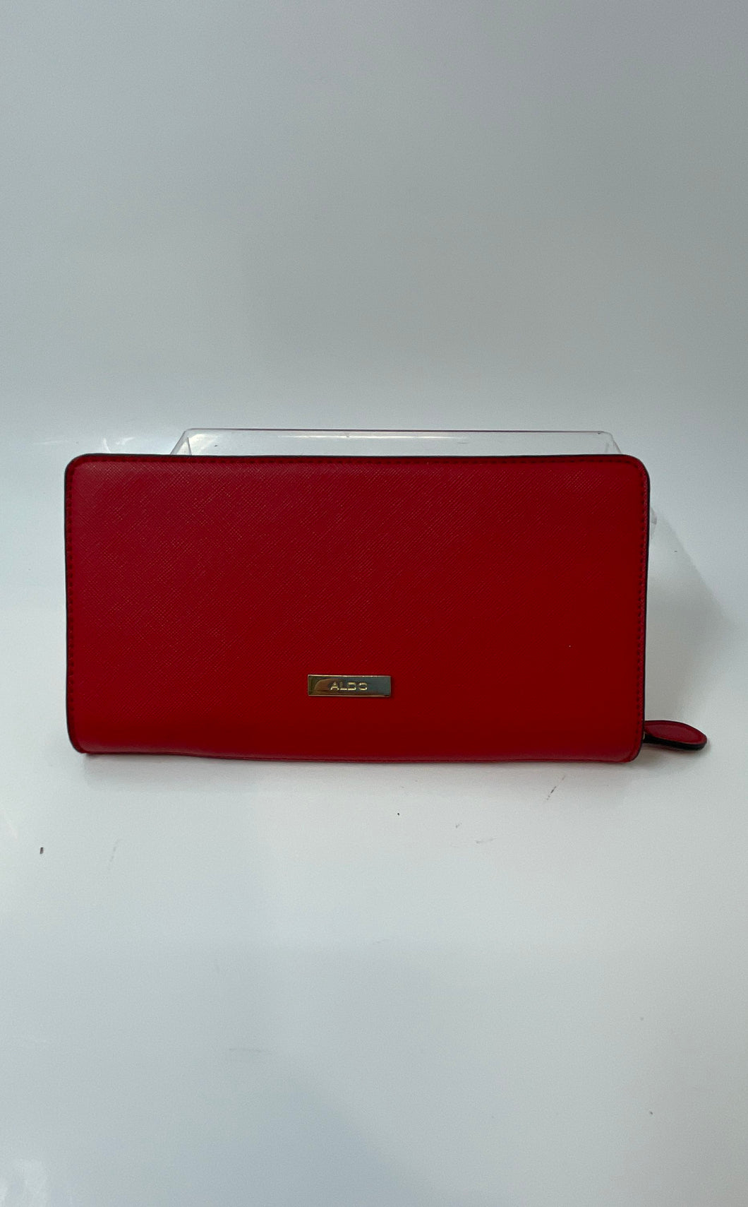 Aldo Womens Red Textured Leather Credit Card Slot Accordion Zip-Around Wallet