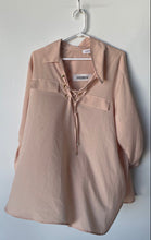 Load image into Gallery viewer, Calvin Klein Womens Peach Long Sleeve Front Lace Up Collared Blouse Top Size 2X
