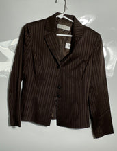 Load image into Gallery viewer, Tahari Womens Brown Striped Long Sleeve Notch Lapel Four-Button Blazer Size 4P
