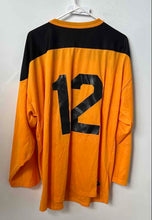 Load image into Gallery viewer, AK Athletic Knit Mens Black And Orange Long Sleeve Hockey Jersey Size Large
