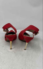 Load image into Gallery viewer, Biondini Womens Red Pointed Toe Buckle Stiletto Ankle Strap Heels Size 7
