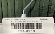 Load image into Gallery viewer, Zara Womens Black Green Ribbed Two-Piece Blouse Skirt Set Size Small
