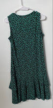 Load image into Gallery viewer, Michael Kors Womens Green Leopard Print Sleeveless Ruffle Hem Sheath Dress Sz M
