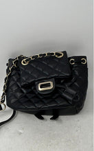 Load image into Gallery viewer, Badgley Mischka Womens Black Gold Quilted Adjustable Strap Shoulder Backpack
