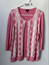 Load image into Gallery viewer, Talbots Womens Pink Argyle 3/4 Sleeve Button Front Cardigan Sweater Size 1X
