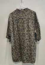 Load image into Gallery viewer, Campia Moda Mens Green Black Basket Weave Short Sleeve Button-Up Shirt Size L
