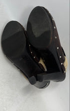 Load image into Gallery viewer, Michael Kors Womens Brown Suede Studded Wooden Platform Clogs Heels Size 10
