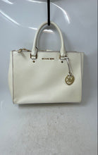 Load image into Gallery viewer, Michael Kors Womens Sutton White Leather Double Handle Charm Satchel Bag
