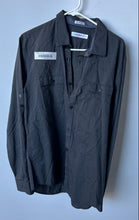 Load image into Gallery viewer, Calvin Klein Mens Gray Striped Cotton Long Sleeve Pockets Button-Up Shirt Size L
