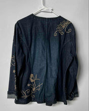 Load image into Gallery viewer, Chico's Womens Blue Floral Embroidered Cotton Denim Long Sleeve Jacket Size 3
