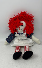 Load image into Gallery viewer, Aurora Red Yarn Hair Handmade Raggedy Ann Cloth Doll With Blue Floral Outfit
