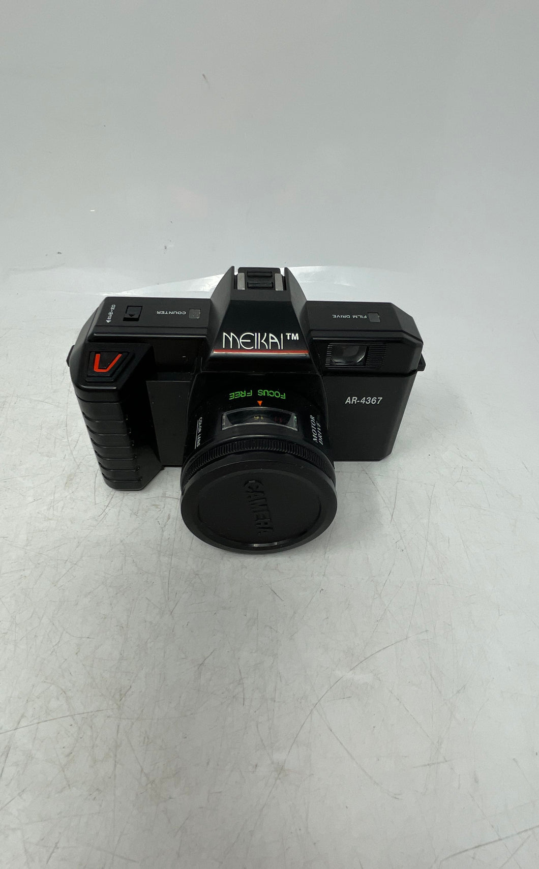 Meikai AR-4367 Black Motor Drive Focus Free Point & Shoot Film Camera Not Tested