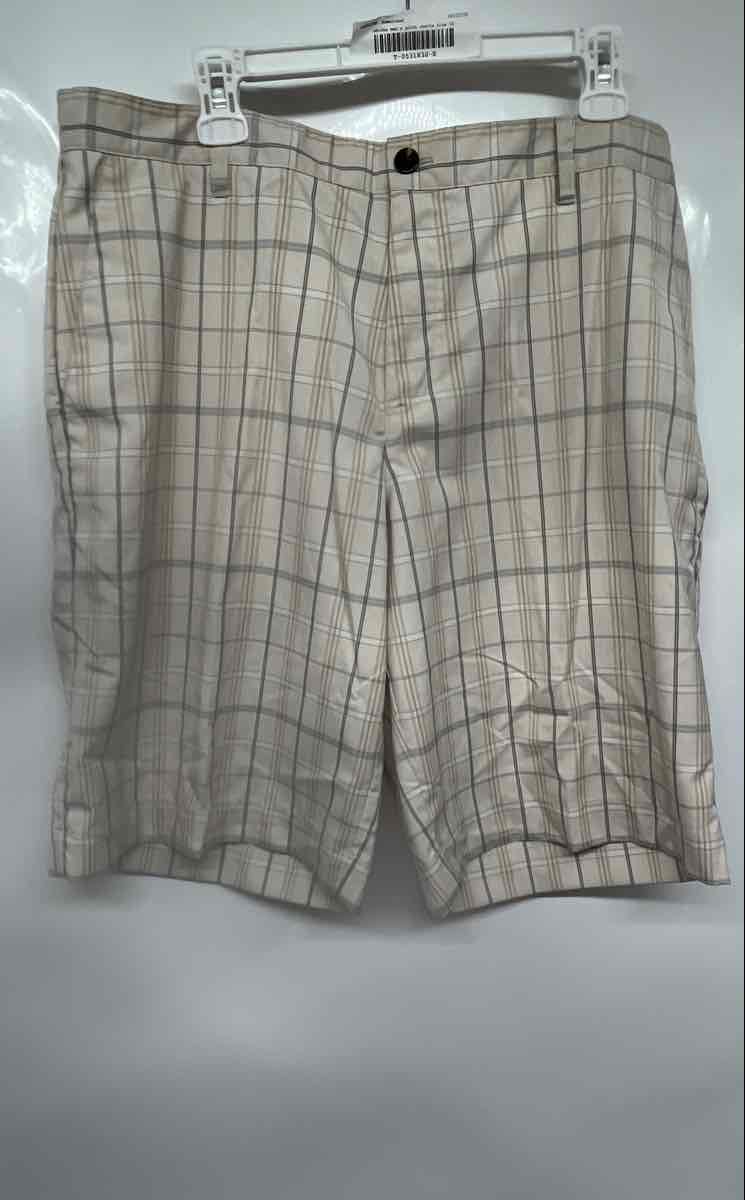 Adidas Mens Beige Plaid Print Flat Front Straight Leg Bermuda Shorts Size 36