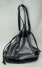 Load image into Gallery viewer, Authentic Furla Womens Black Silver Leopard Print Drawstring Bucket Bag Damaged

