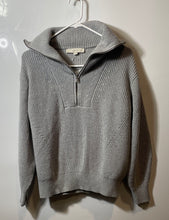 Load image into Gallery viewer, Loft Womens Gray Ribbed Knit Quarter Zip Long Sleeve Pullover Sweater Size M
