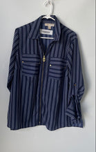 Load image into Gallery viewer, Michael Kors Womens Blue Striped Long Sleeve Front Zip Blouse Top Size 1X
