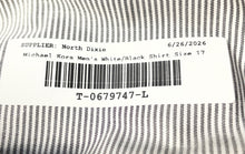 Load image into Gallery viewer, Michael Kors Mens White Black Striped Print Long Sleeve Dress Shirt Size 17
