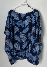 Load image into Gallery viewer, Michael Kors Womens Blue Leaf Printed Kaftan Sleeve Poncho Top Size S/M
