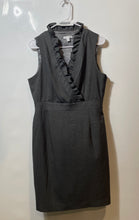Load image into Gallery viewer, New York &amp; Company Womens Gray Pinstripe Ruffle V-Neck Sheath Dress Size 12
